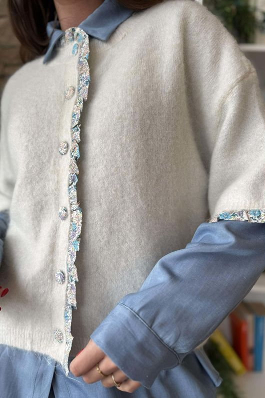 Agatha Libertine Cardigan Ecru Blue